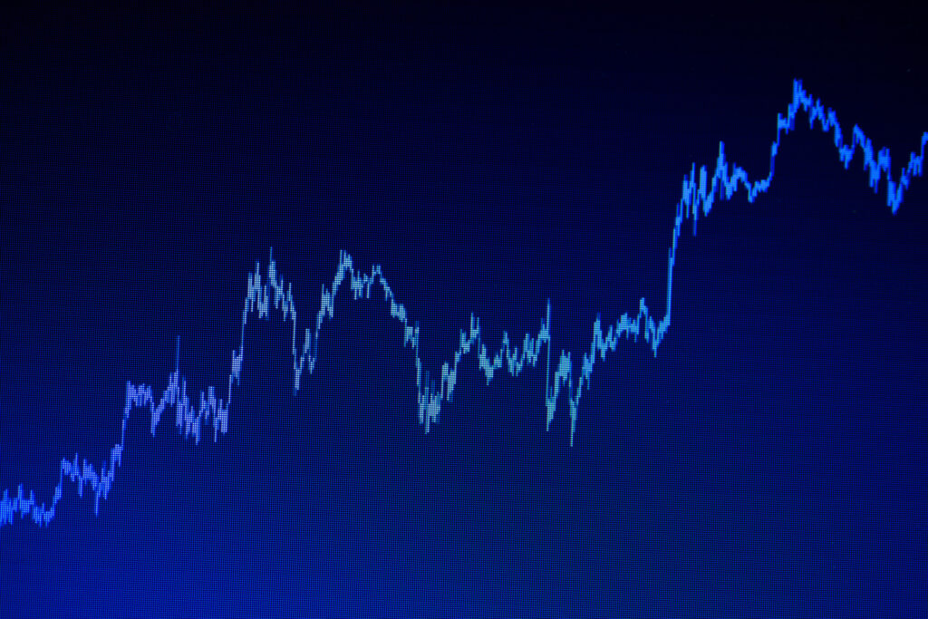 Close-up LED charts and summary info for making stock trading gr